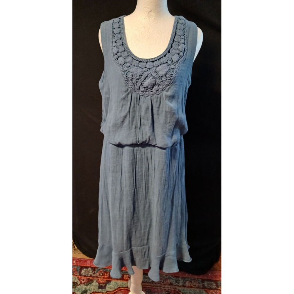 Wrangler Women’s Gauzy Blue Flowy Sleeveless Boho Western Crochet Neck Large